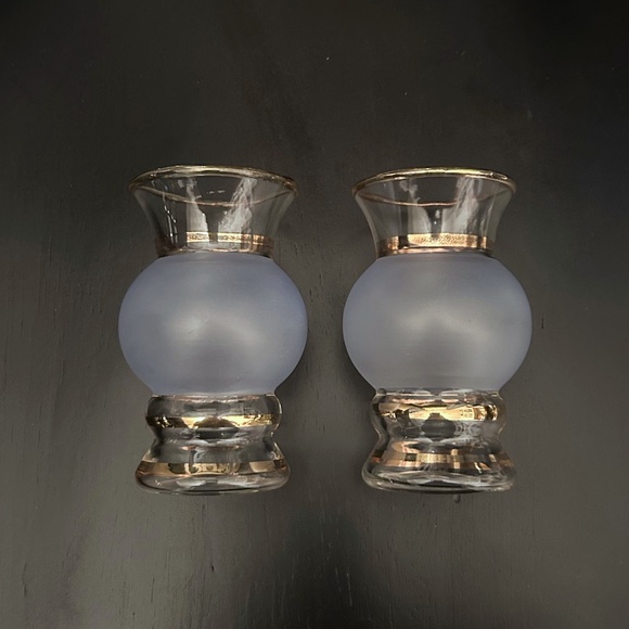 Bartlette Collins Other - MCM 1953 Bartlett Collins 2 Frosted Blue Glass Vases Gold Bands Hand Crafted USA